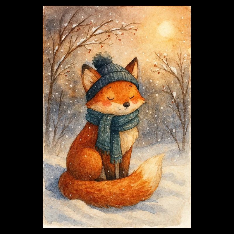 Winter fox with scarf and hat