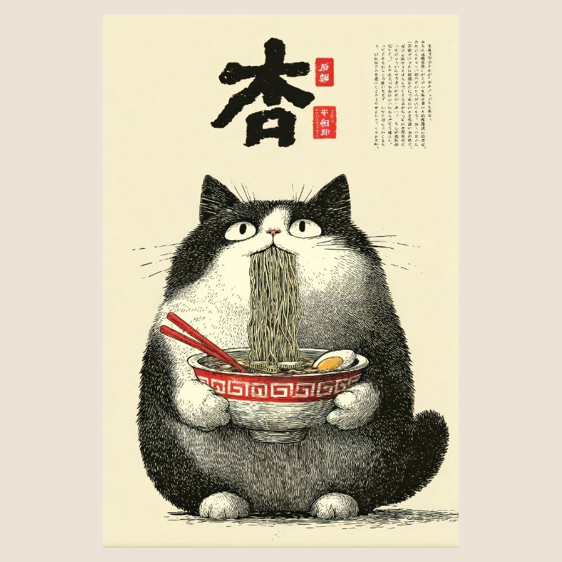 Noodle Cat Ukiyo-e Bowl