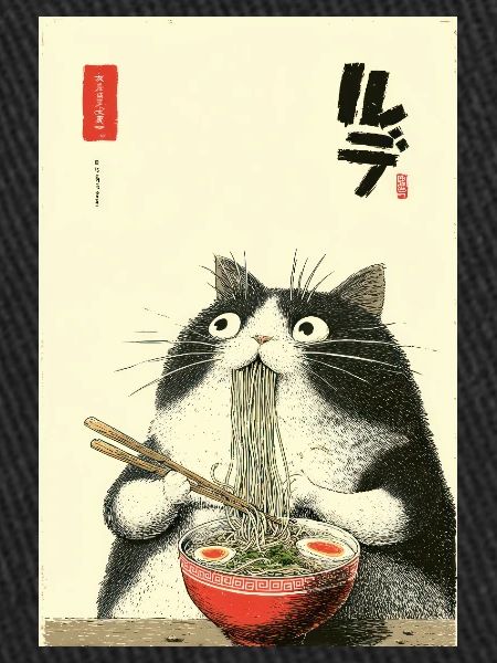 Noodle Cat Ukiyoe Style