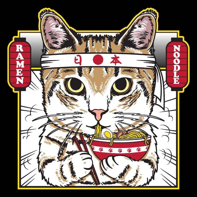 Chat manger nouilles japonaises ramen