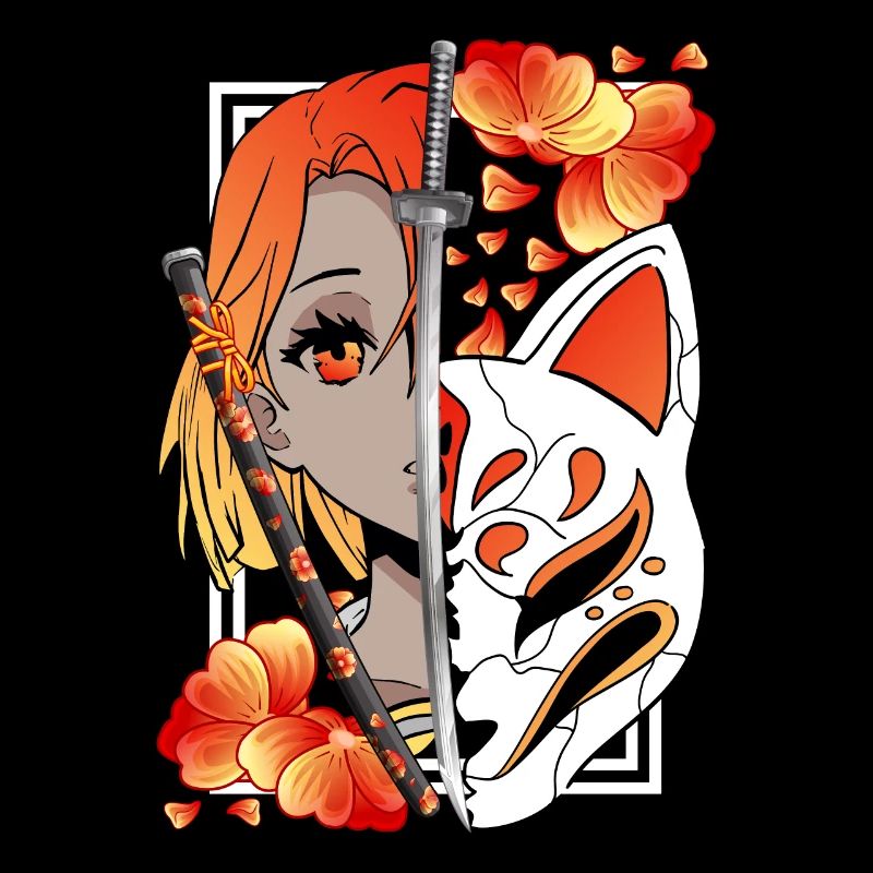 Japonais Anime Fille Samouraï épée fleurs