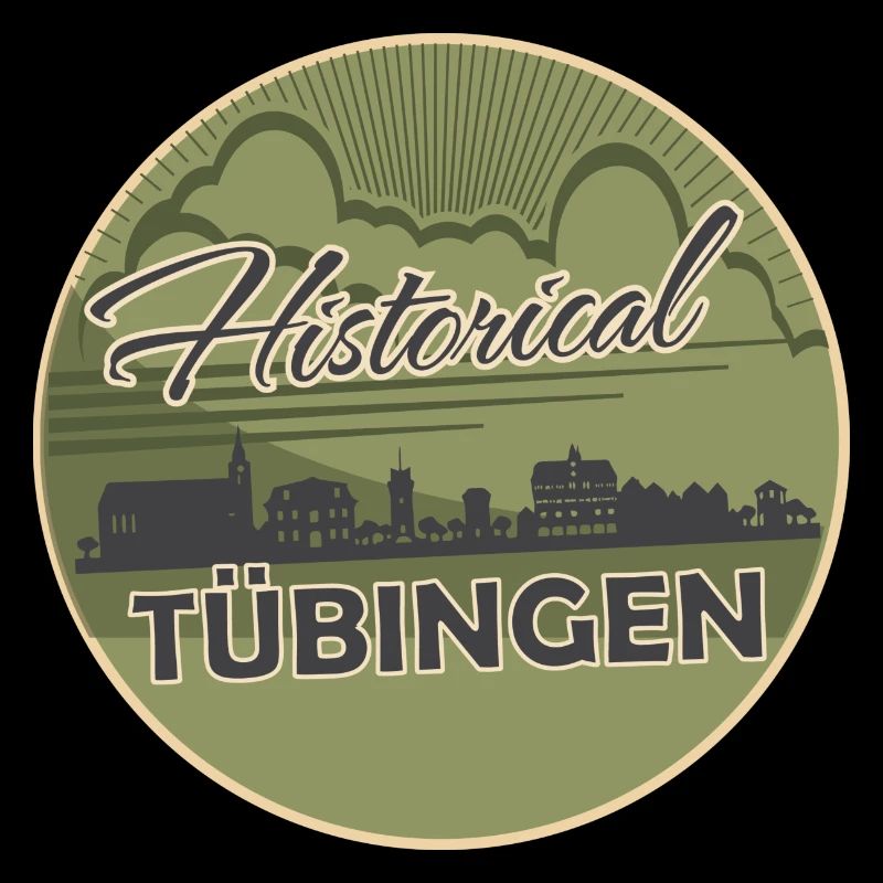 tübingen, skyline, cercle, coupe ciseaux, vert, rétro