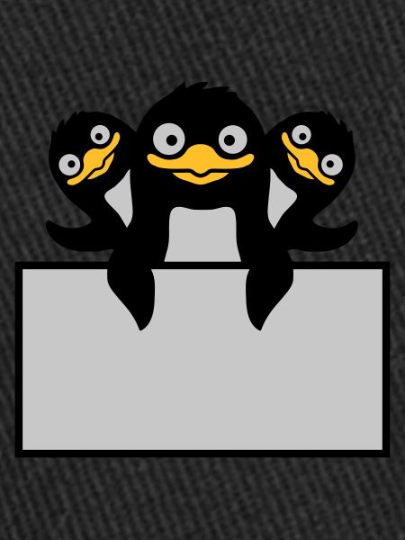 3 penguins behind shield