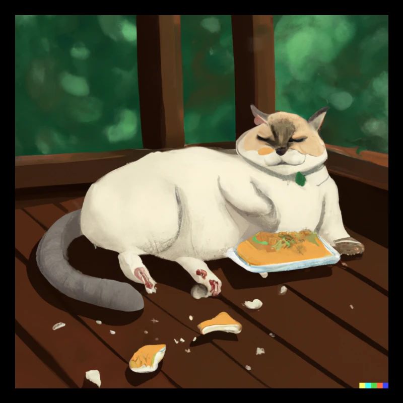 Cat makes himself comfortable and eats