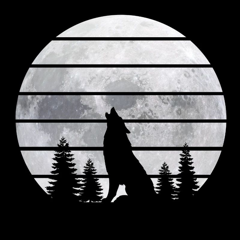 Loup hurlant devant la lune