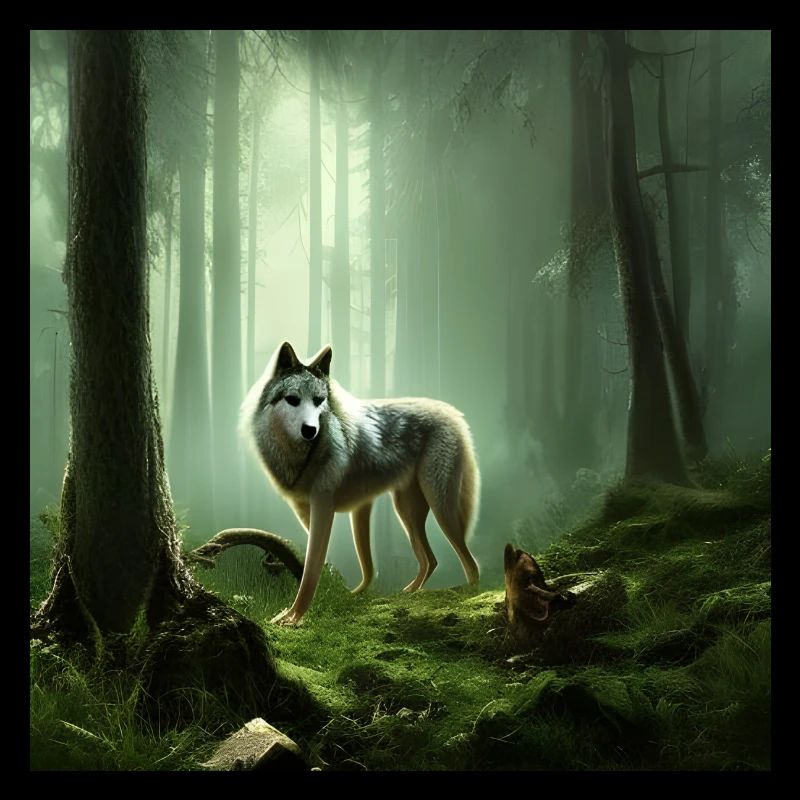 Wolf in the green forest