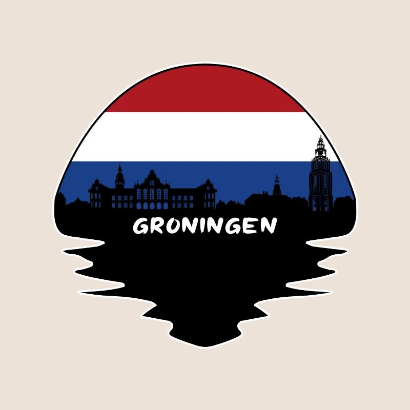Groningue Pays-Bas Drapeau Skyline Silhouette Trav