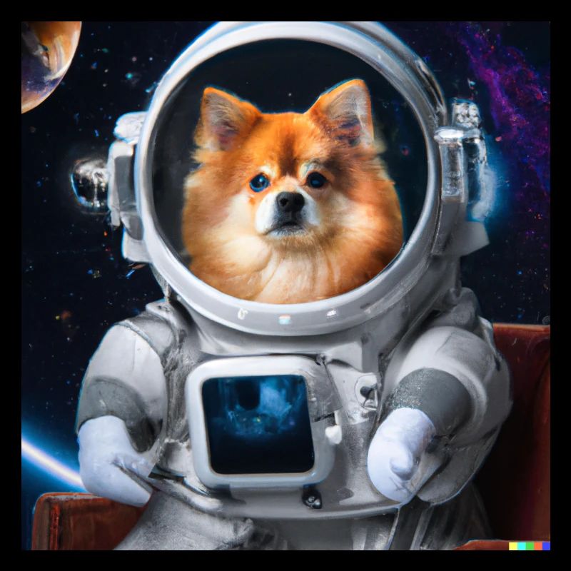 Poméranien en combinaison spatiale - chien dans l’espace