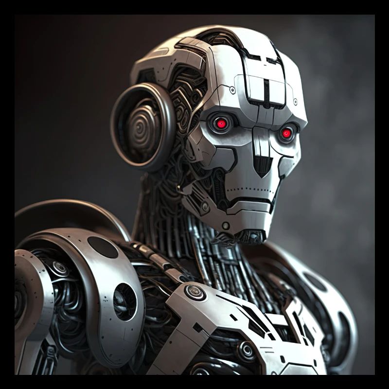 Red-eyed cyborg robot