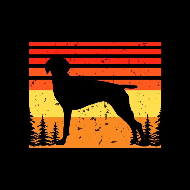Old Danish Pointer Dog Silhouette Retro Sonnenuntergang