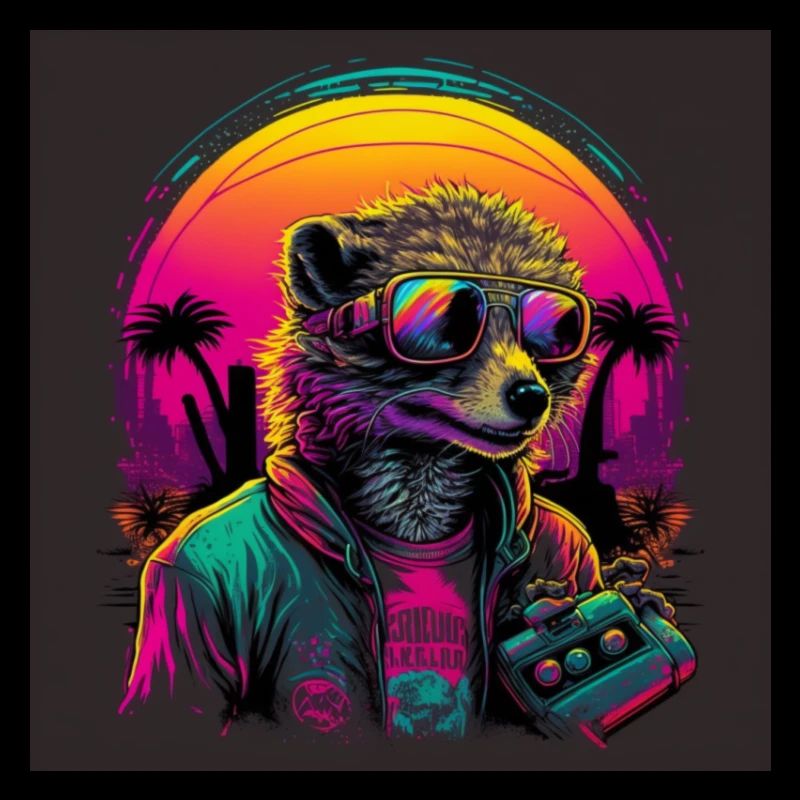 Erdmännchen mit Neonfarben, Synthwave / 80er Jahre