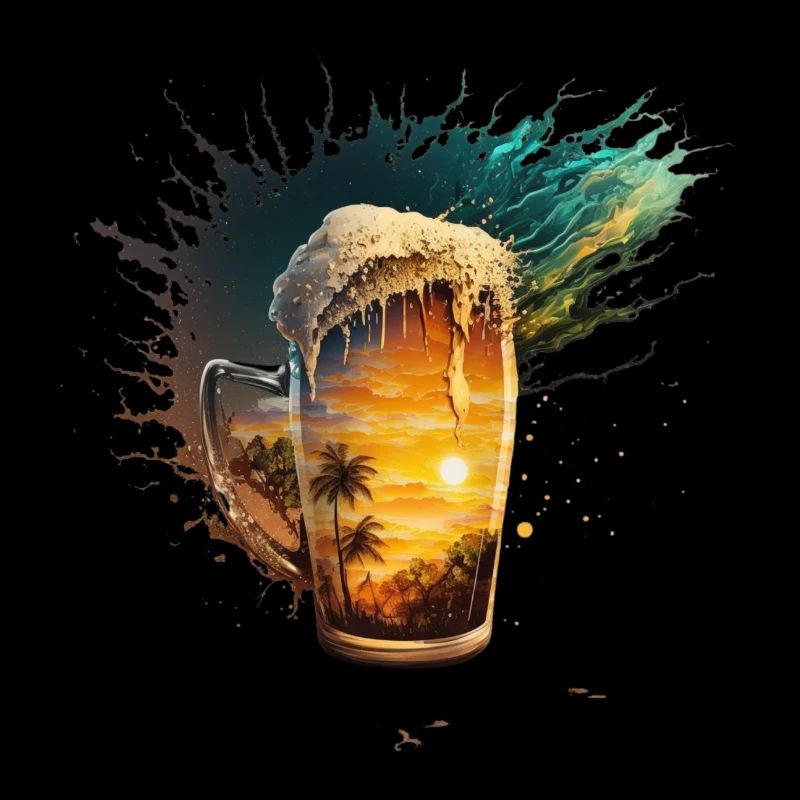 Bière d’été avec coucher de soleil. Soirée d’été