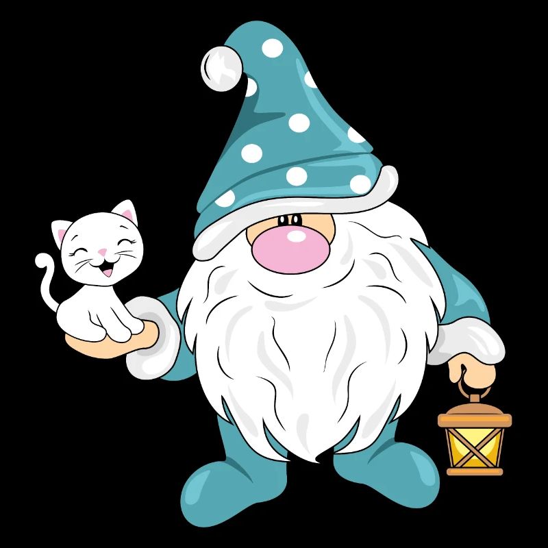 Funny Nordic gnome with a cute white cat