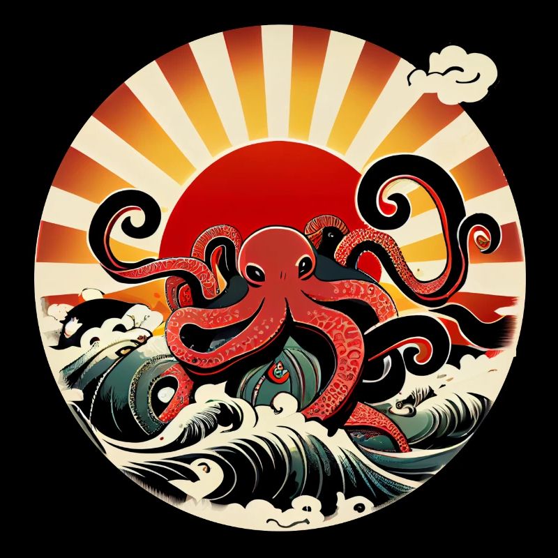 Art japonais, Poulpe dans la mer avec Waves Comic