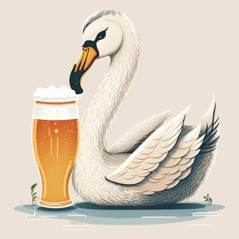 Schwan trinkt großes Glas Bier