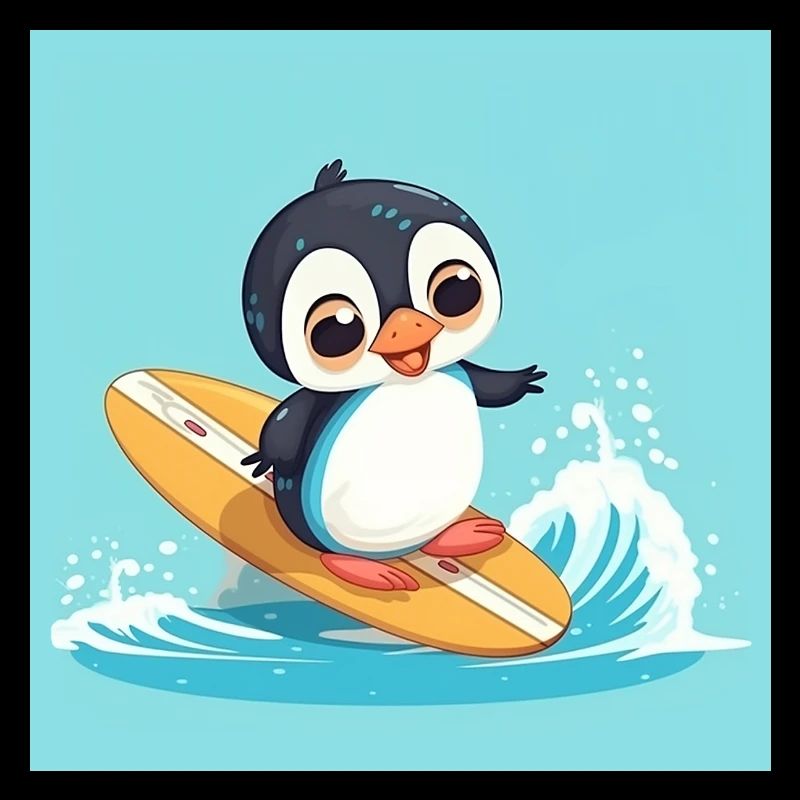 Cute surfing penguin on a surfboard
