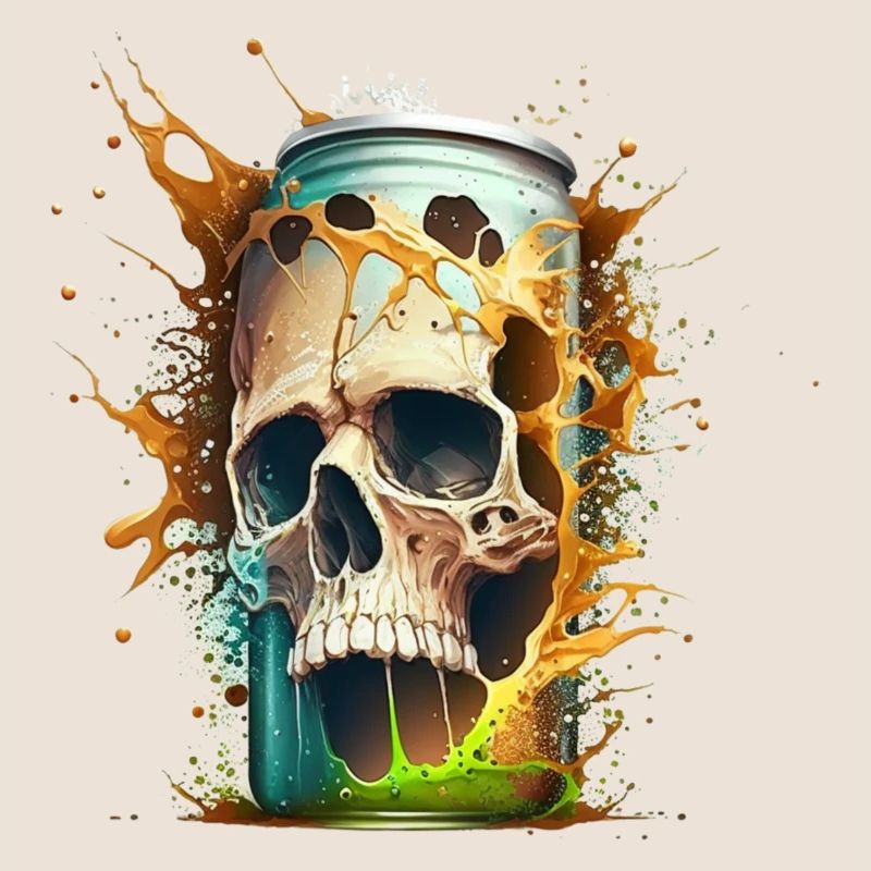 Skull explodes from beer can