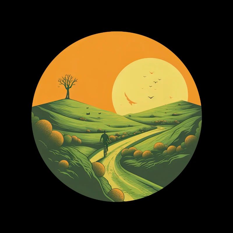 Cycliste en montée au coucher du soleil