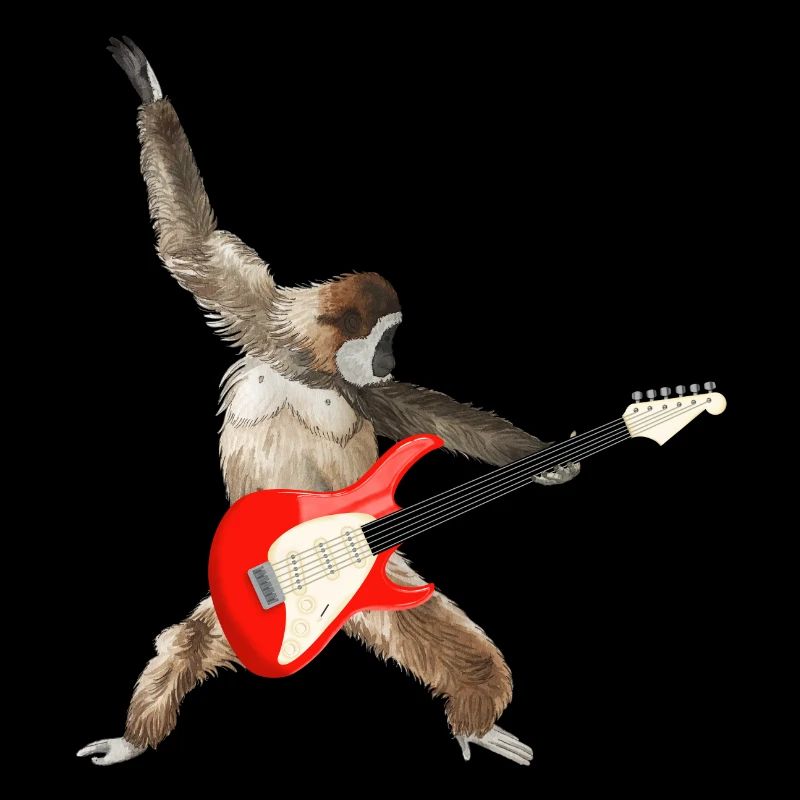 Affe Weißbartgibbon E-Gitarre lets rock