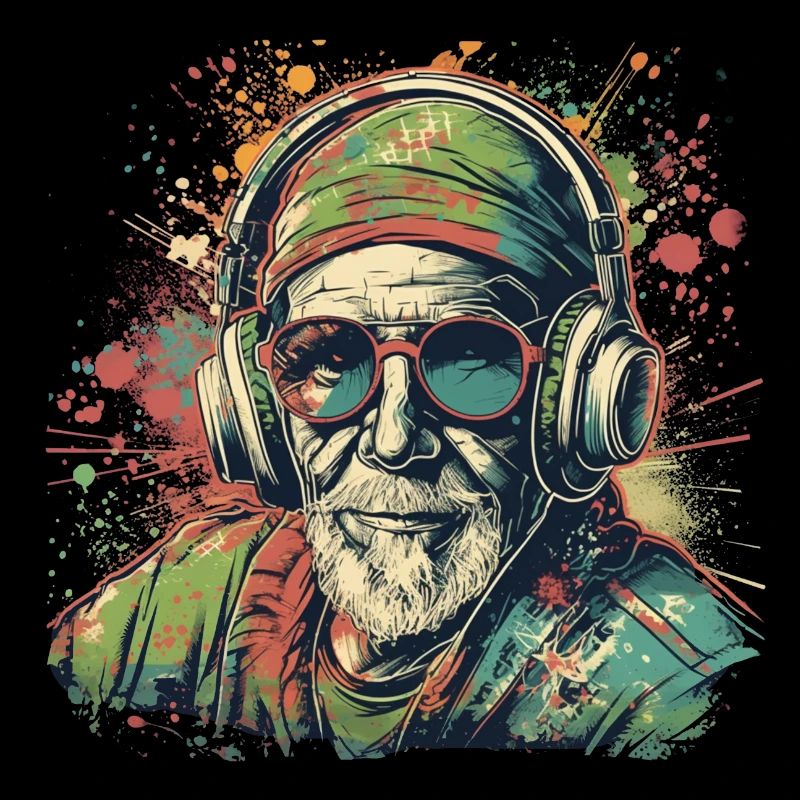 Cooler Typ mit Kopfhörern im besten Alter