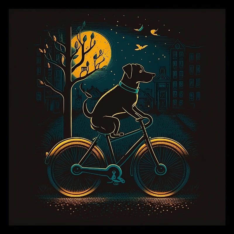 Chien à vélo la nuit