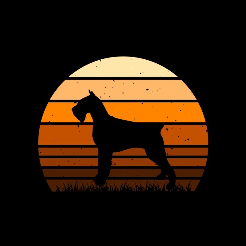 Schnauzer Géant Chien Amour Silhouette Vintage Coucher de Soleil