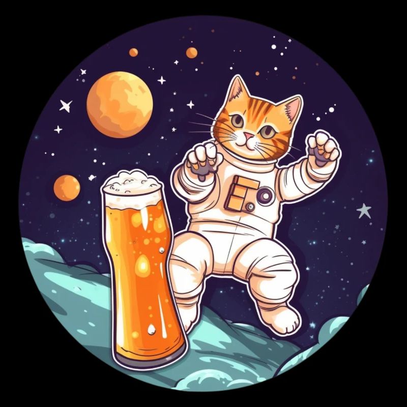 Chat mignon avec de la bière dans l’espace en tant qu’astronaute