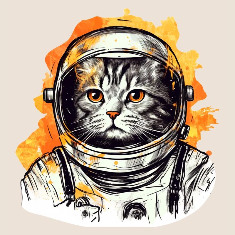 Space Cat Vintage Drawing