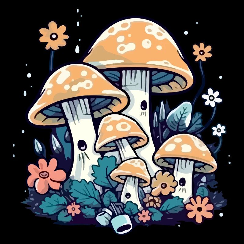 Champignons et fleurs des années 70