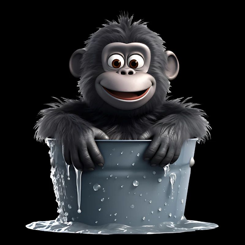 Ein Affe, der im Wasserfass sitzt