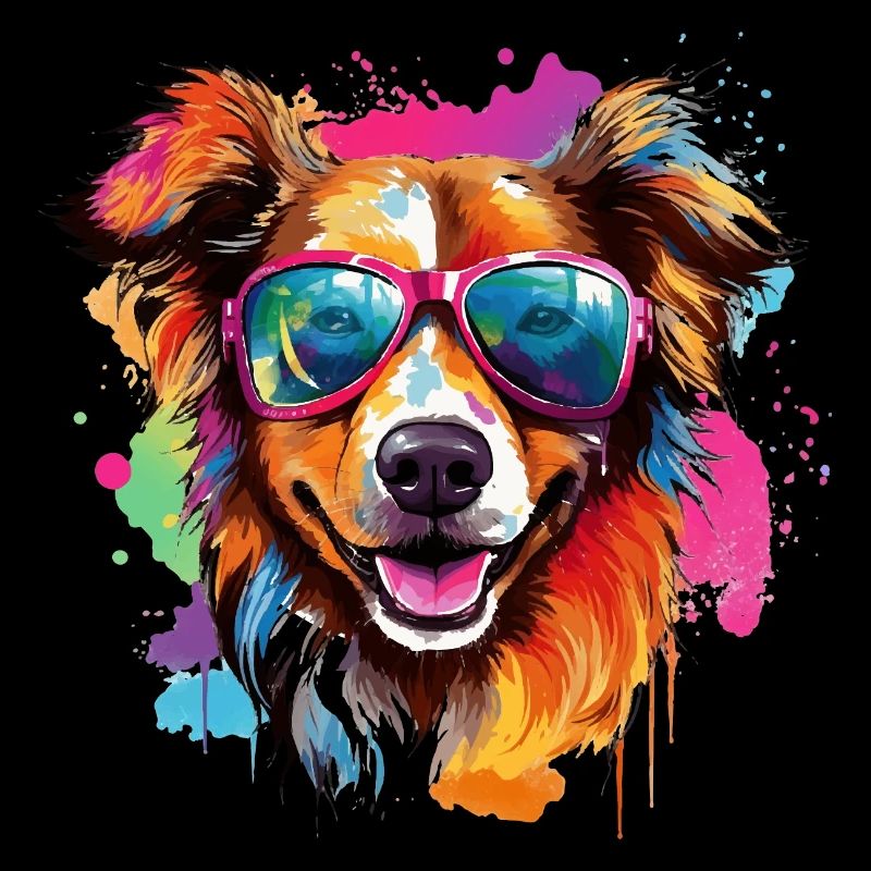 Cooler Hund mit Brille in bunten Farben. Hunde