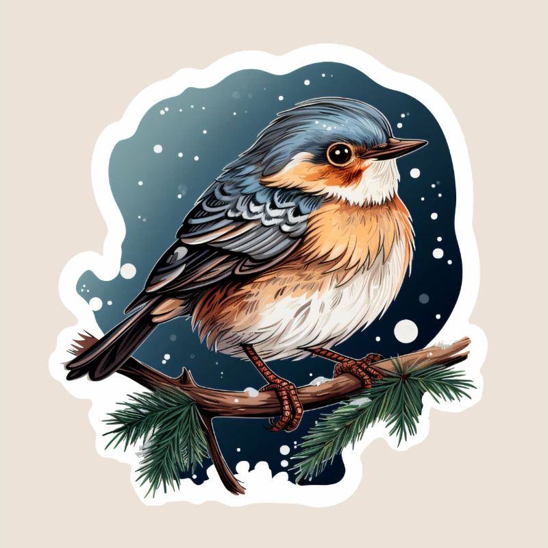 Verträumte Winternacht mit Vogel