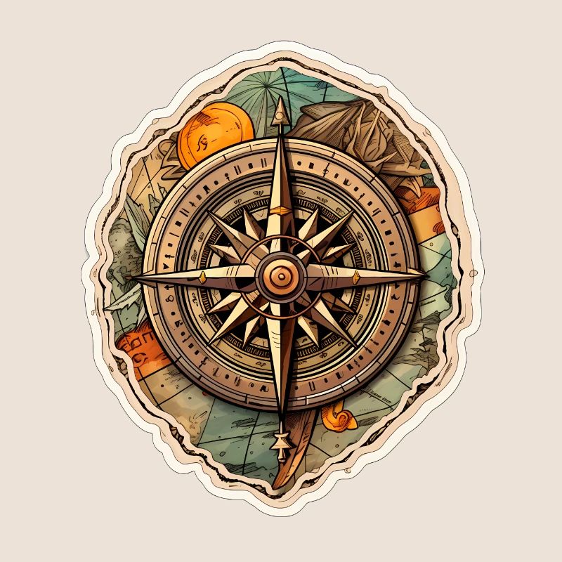 Retro compass on world map