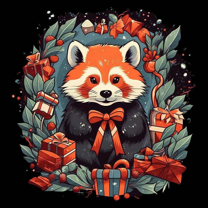 Panda roux avec des éléments de Noël, Pandas d’amour