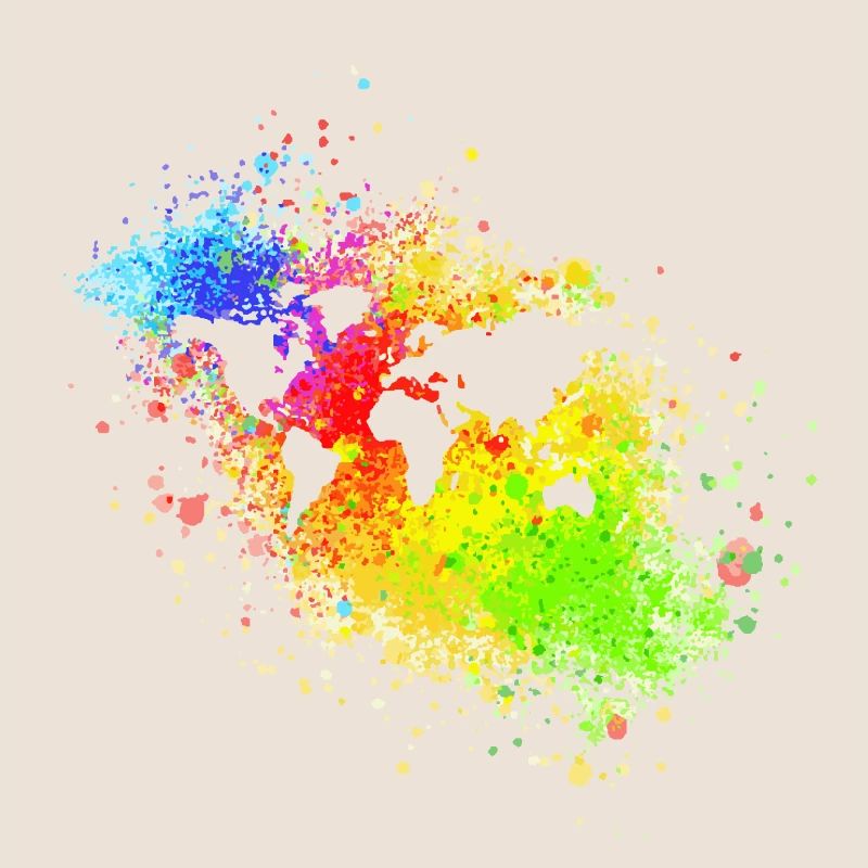 Monde devant les taches arc-en-ciel