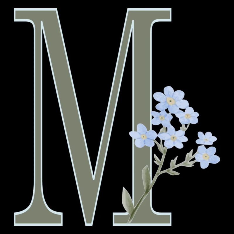 M à fleurs bleues