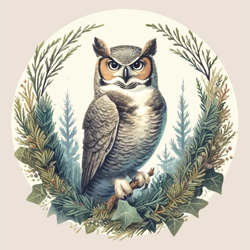 Great Horned Owl Juniper Tree
