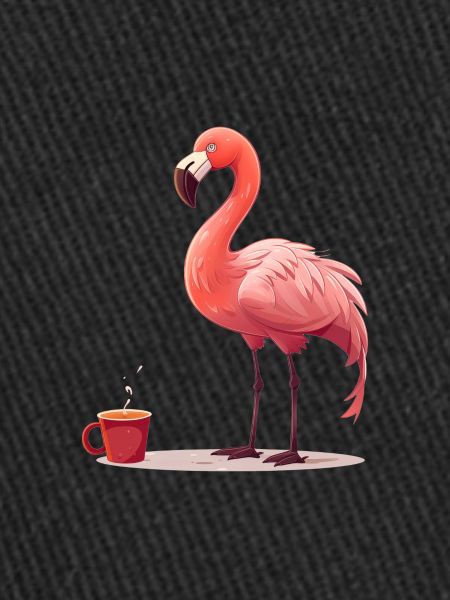 Flamingo drinks coffee