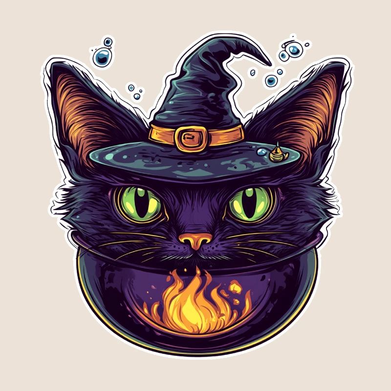 Chat Chaudron Chat Sorcière Halloween