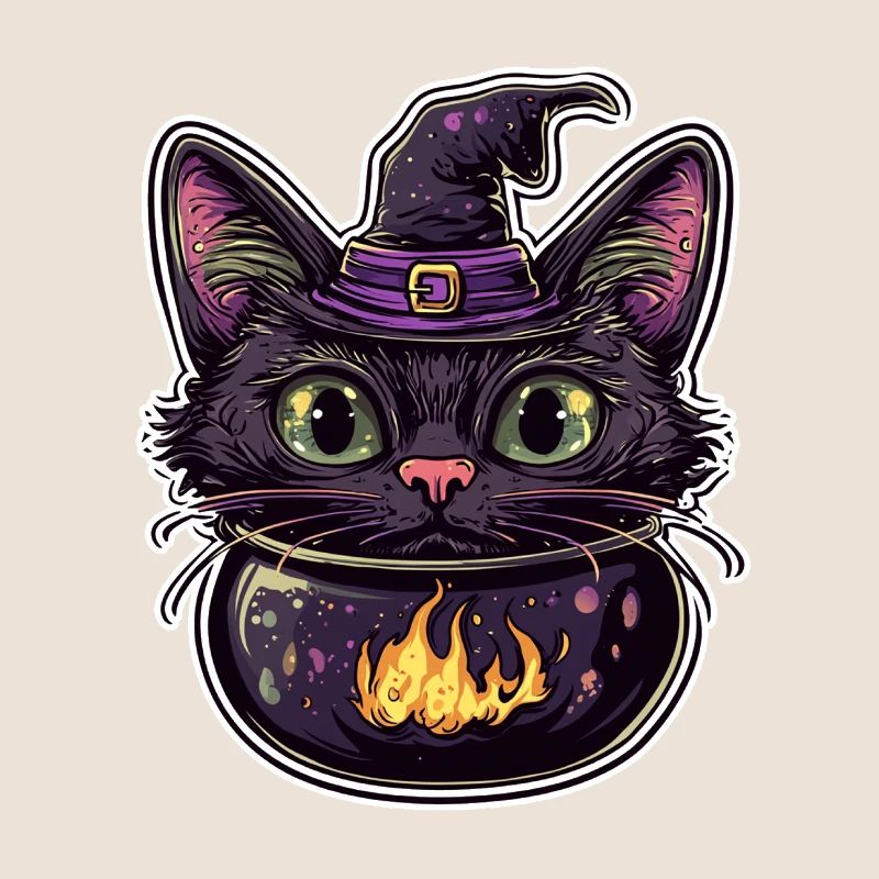 Chat Chaudron Chat Sorcière Halloween