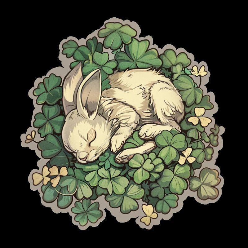 Sleeping bunny in clover Easter motif