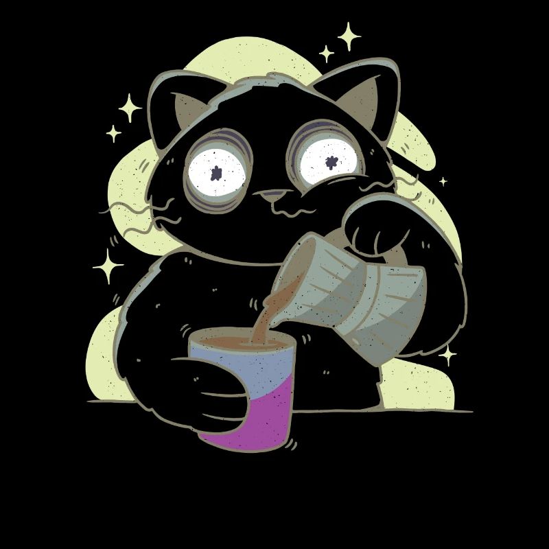 Morgenmuffel Katze mit Kaffee Sucht