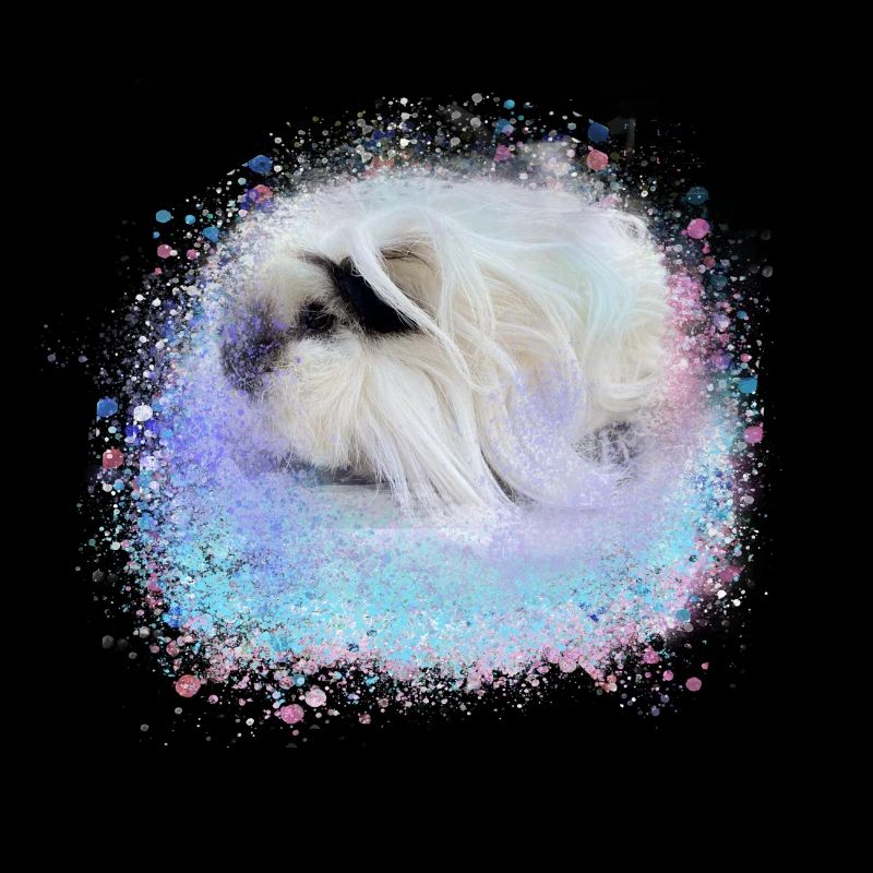 angora guinea pig, graffiti, painting, blue