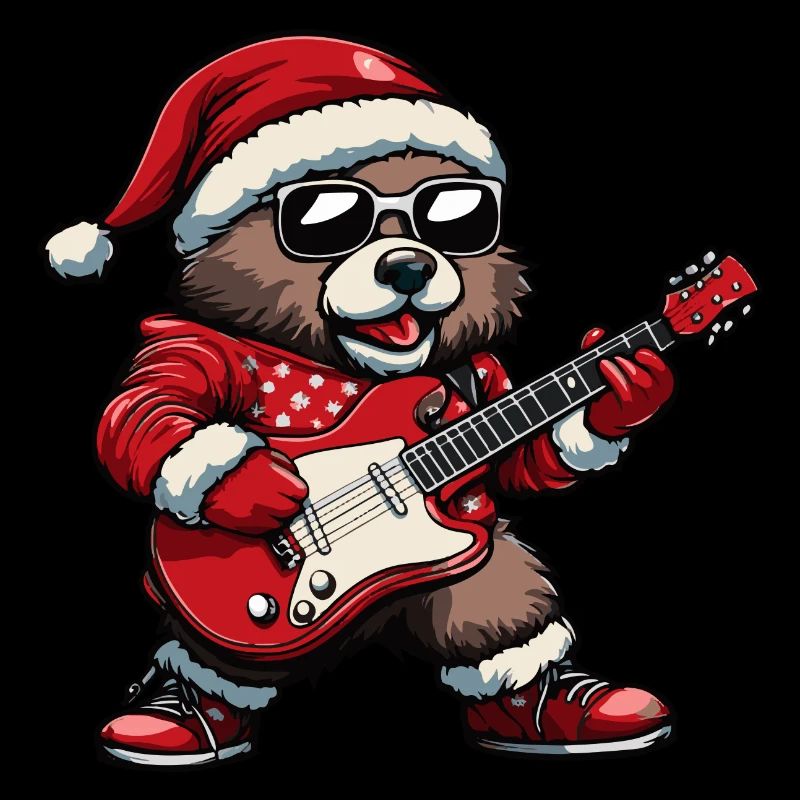 Bear Christmas Rocker Guitar