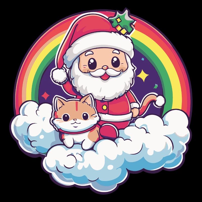 Cat Santa Claus Rainbow