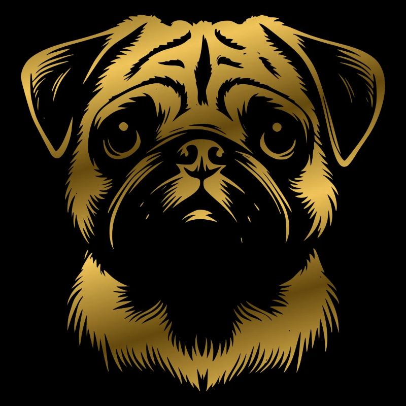 Pug, dog head, drawing gold