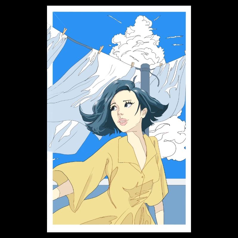 Femme avec robe jaune