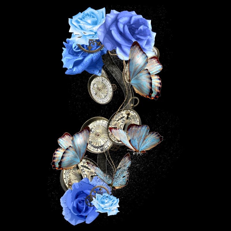 Design Steampunk avec papillons bleus et roses