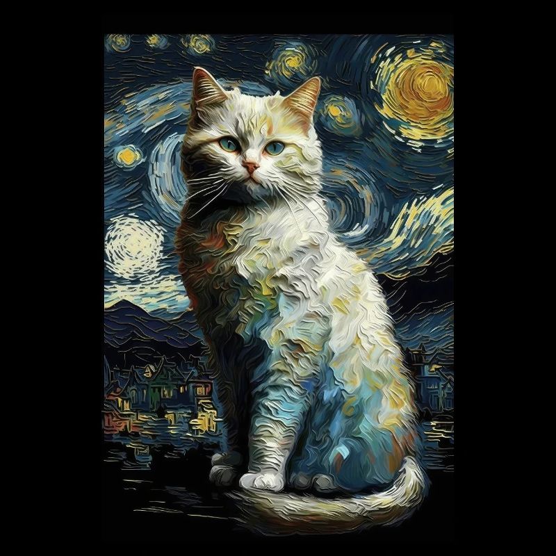 Cat Van Gogh Style ciel étoilé la nuit cool mignon