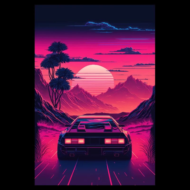 Synthwave Country Car Retro Sun Palms